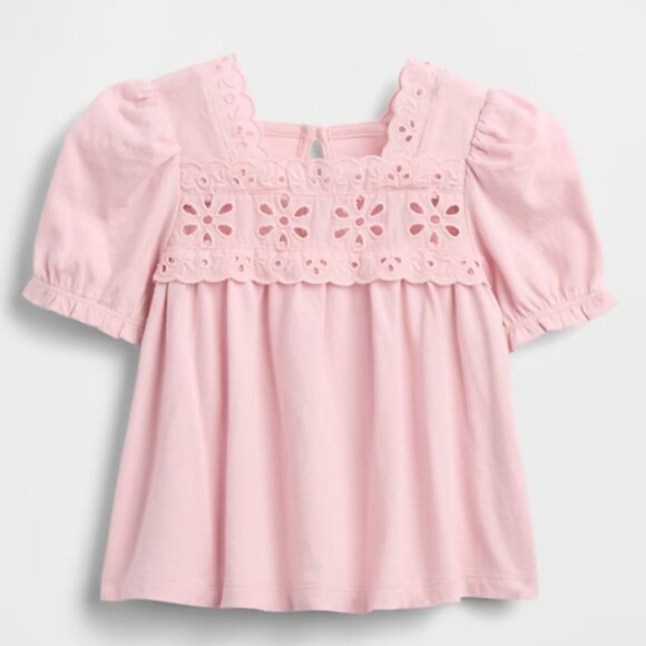 GAP Other - Gap Baby Girl Eyelet Top Short Puff Sleeves Pink NEW WITH TAGS